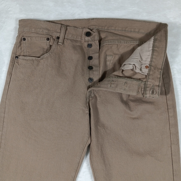 Levis 501 Jeans Mens 34x34 Tan Button Fly 100% Cotton Cowboy Western Grunge - Picture 4 of 12